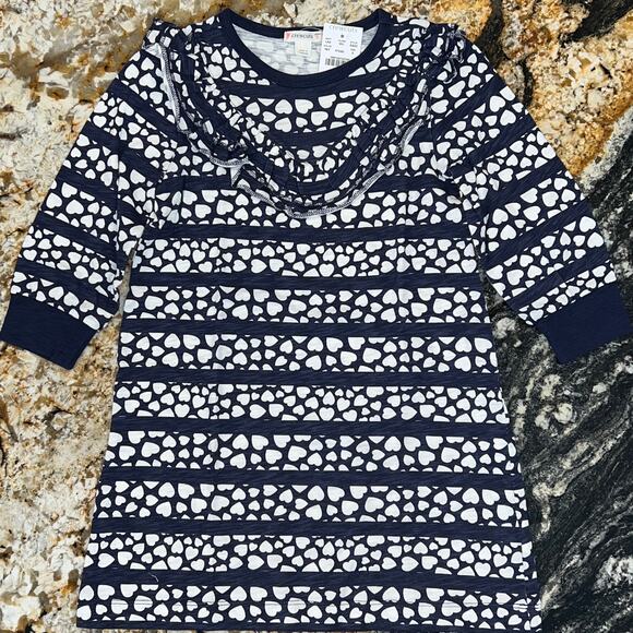 NWT J. Crew Girls' Navy & White W/Hearts & Stripes Ruffle-Front Dress - SIZE 5 - Picture 3 of 9